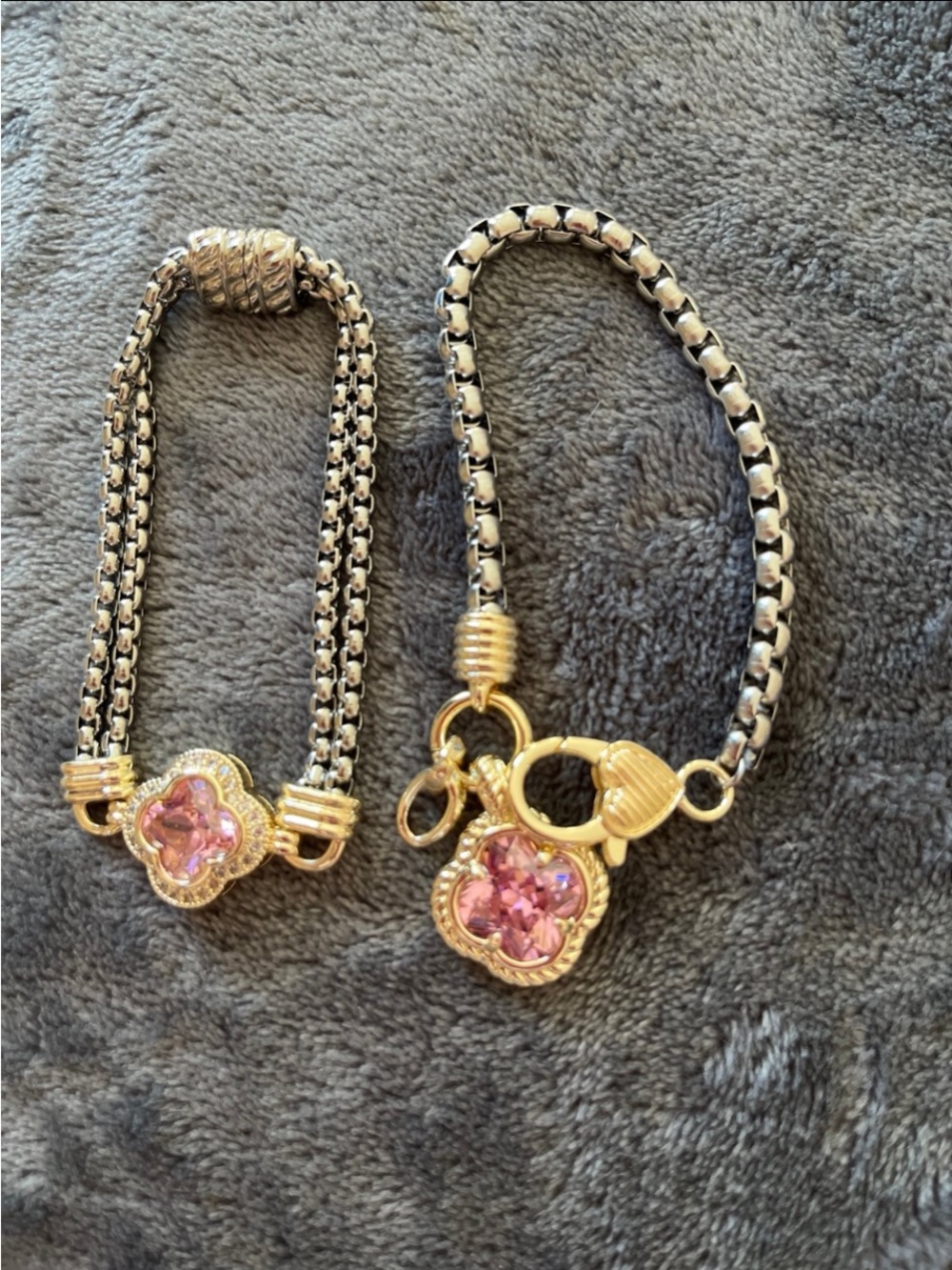 Two Tone pink clover bracelet bundle